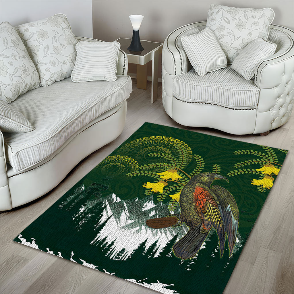 Kea Bird Kowhai New Zealand Area Rug Mountain Landscape Maori Art