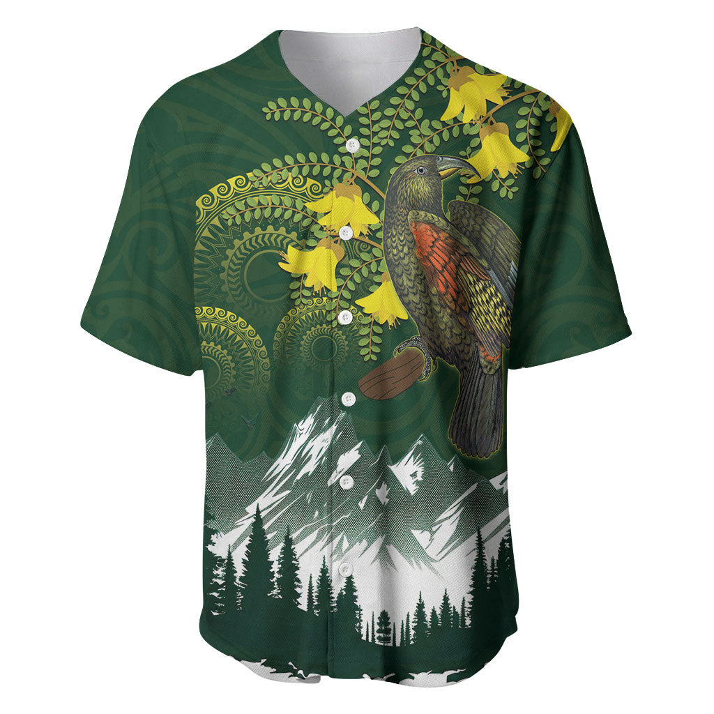 Kea Bird Kowhai New Zealand Baseball Jersey Mountain Landscape Maori Art