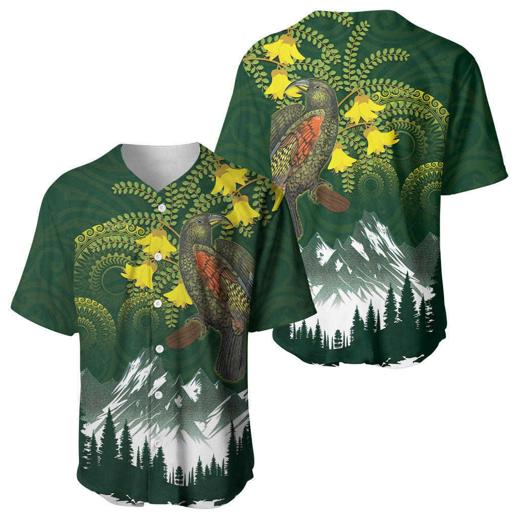 Kea Bird Kowhai New Zealand Baseball Jersey Mountain Landscape Maori Art