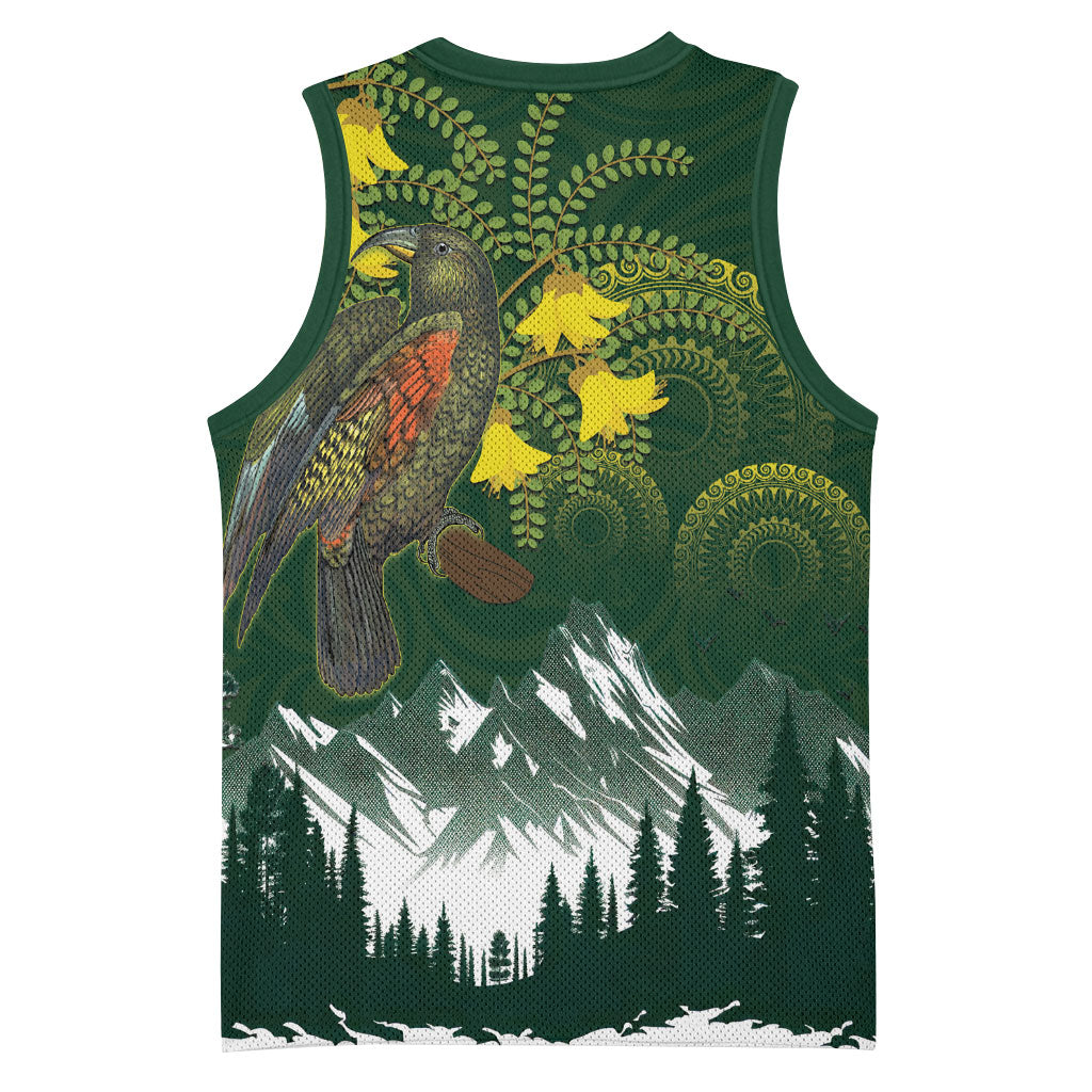 Kea Bird Kowhai New Zealand Basketball Jersey Mountain Landscape Maori Art