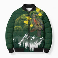 Kea Bird Kowhai New Zealand Bomber Puffer Jacket Mountain Landscape Maori Art