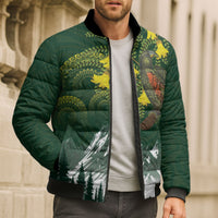 Kea Bird Kowhai New Zealand Bomber Puffer Jacket Mountain Landscape Maori Art