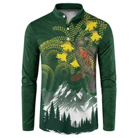 Kea Bird Kowhai New Zealand Button Sweatshirt Mountain Landscape Maori Art