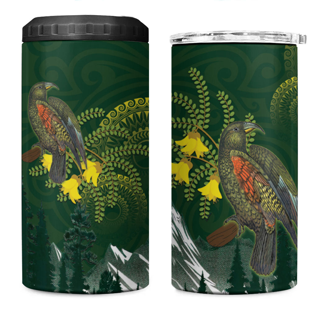 Kea Bird Kowhai New Zealand 4 in 1 Can Cooler Tumbler Mountain Landscape Maori Art LT22 One Size: 16 oz Green - Polynesian Pride
