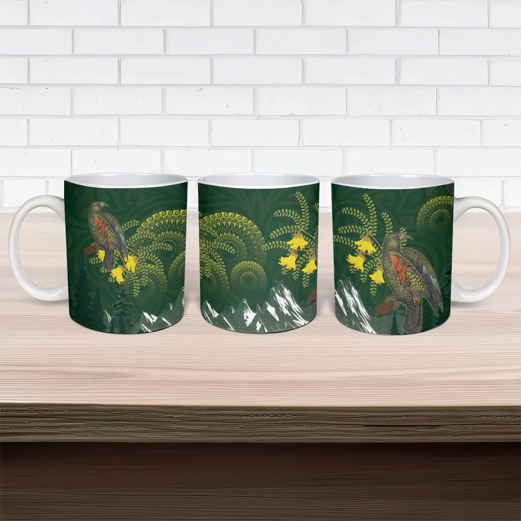 Kea Bird Kowhai New Zealand Ceramic Mug Mountain Landscape Maori Art