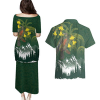 Kea Bird Kowhai New Zealand Couples Matching Puletasi and Hawaiian Shirt Mountain Landscape Maori Art LT22 - Polynesian Pride