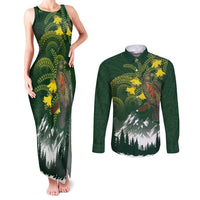 Kea Bird Kowhai New Zealand Couples Matching Tank Maxi Dress and Long Sleeve Button Shirt Mountain Landscape Maori Art LT22 Green - Polynesian Pride