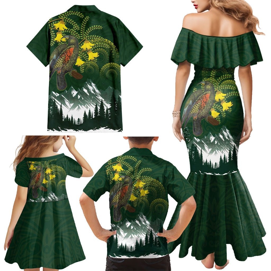 Kea Bird Kowhai New Zealand Family Matching Mermaid Dress and Hawaiian Shirt Mountain Landscape Maori Art LT22 - Polynesian Pride