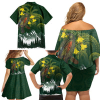Kea Bird Kowhai New Zealand Family Matching Off Shoulder Short Dress and Hawaiian Shirt Mountain Landscape Maori Art LT22 - Polynesian Pride