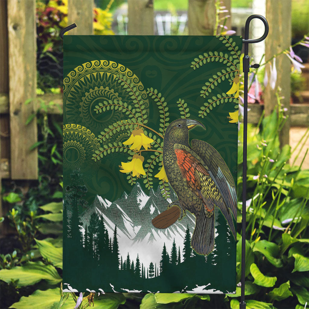 Kea Bird Kowhai New Zealand Garden Flag Mountain Landscape Maori Art