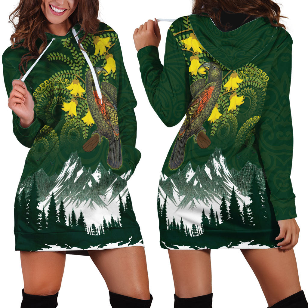 Kea Bird Kowhai New Zealand Hoodie Dress Mountain Landscape Maori Art LT22 - Polynesian Pride