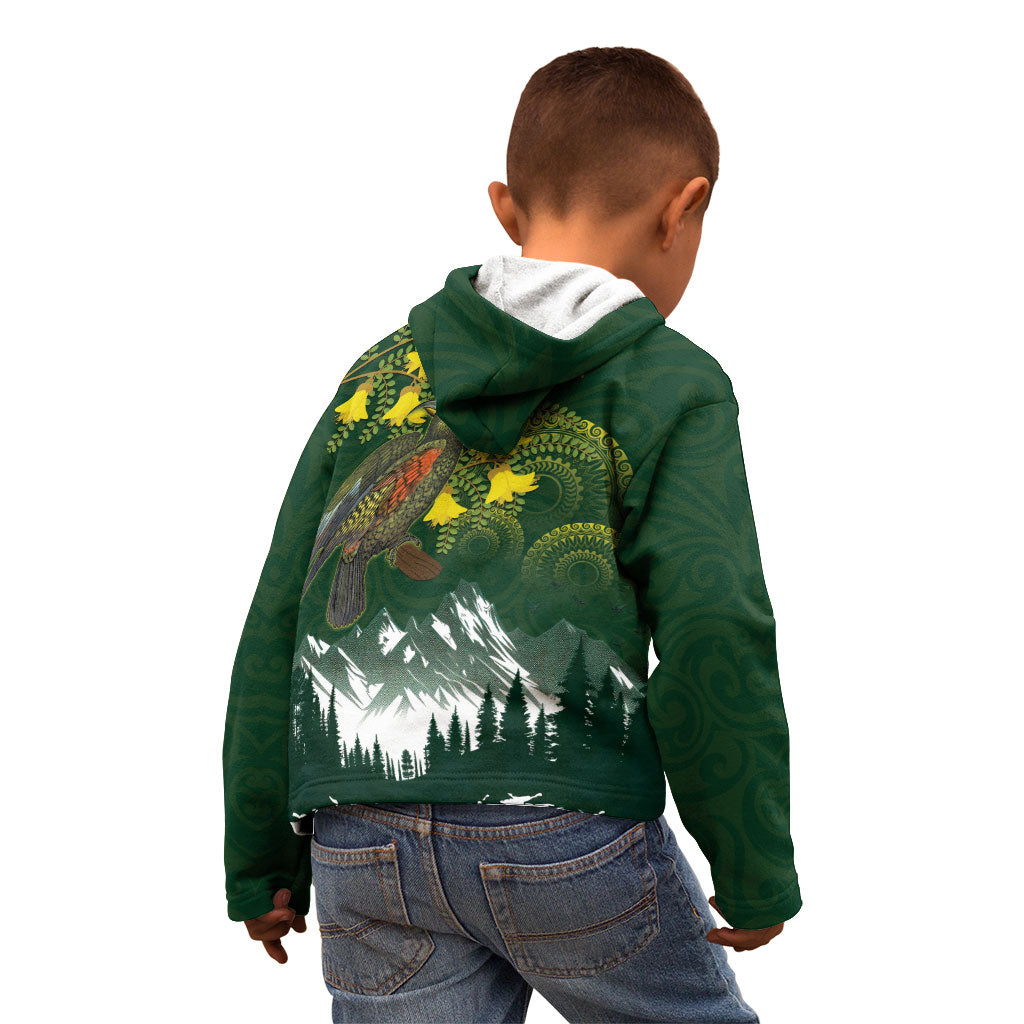 Kea Bird Kowhai New Zealand Kid Hoodie Mountain Landscape Maori Art