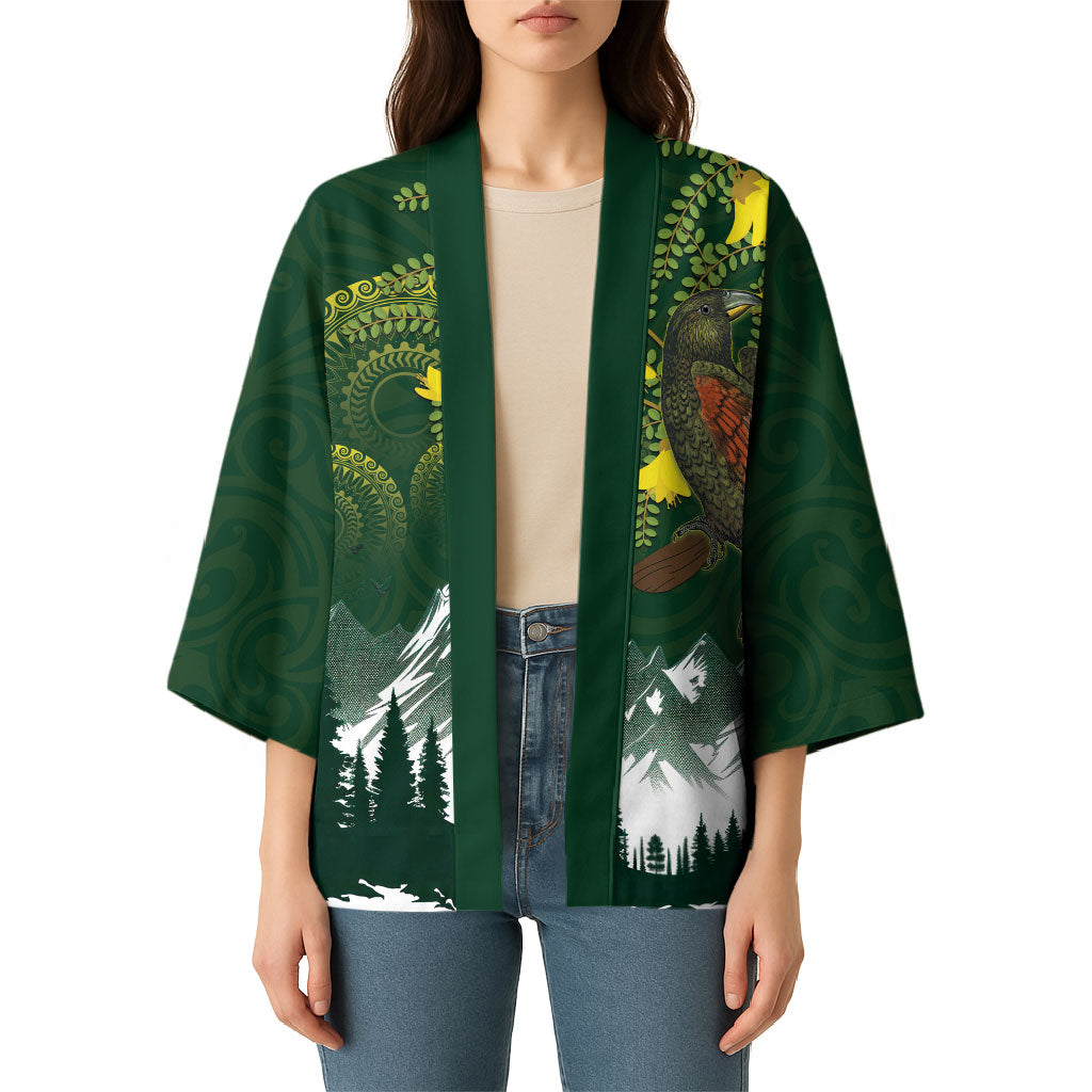 Kea Bird Kowhai New Zealand Kimono Mountain Landscape Maori Art