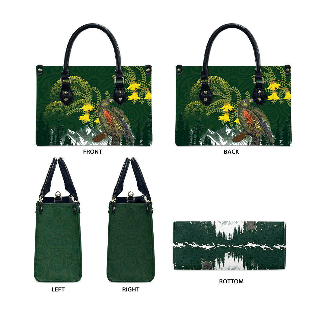 Kea Bird Kowhai New Zealand Leather Bag Mountain Landscape Maori Art