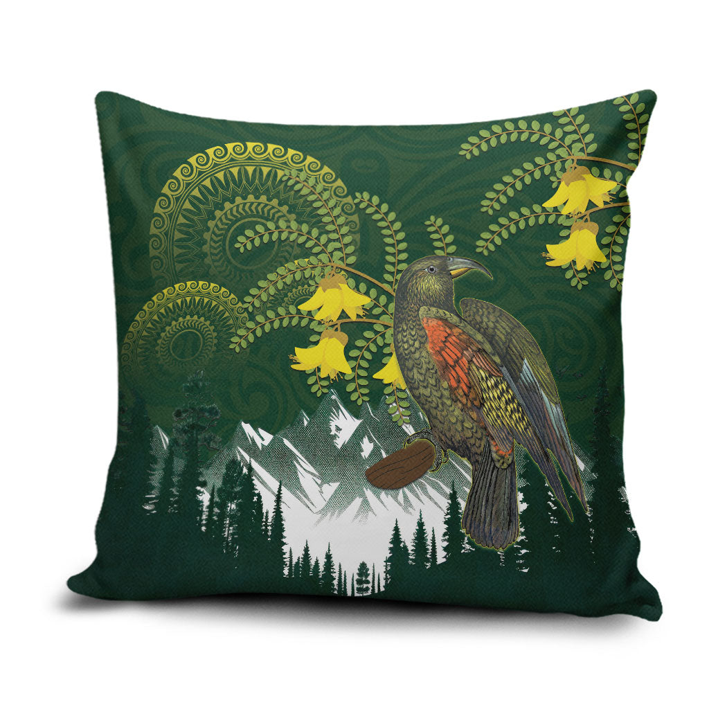 Kea Bird Kowhai New Zealand Pillow Cover Mountain Landscape Maori Art