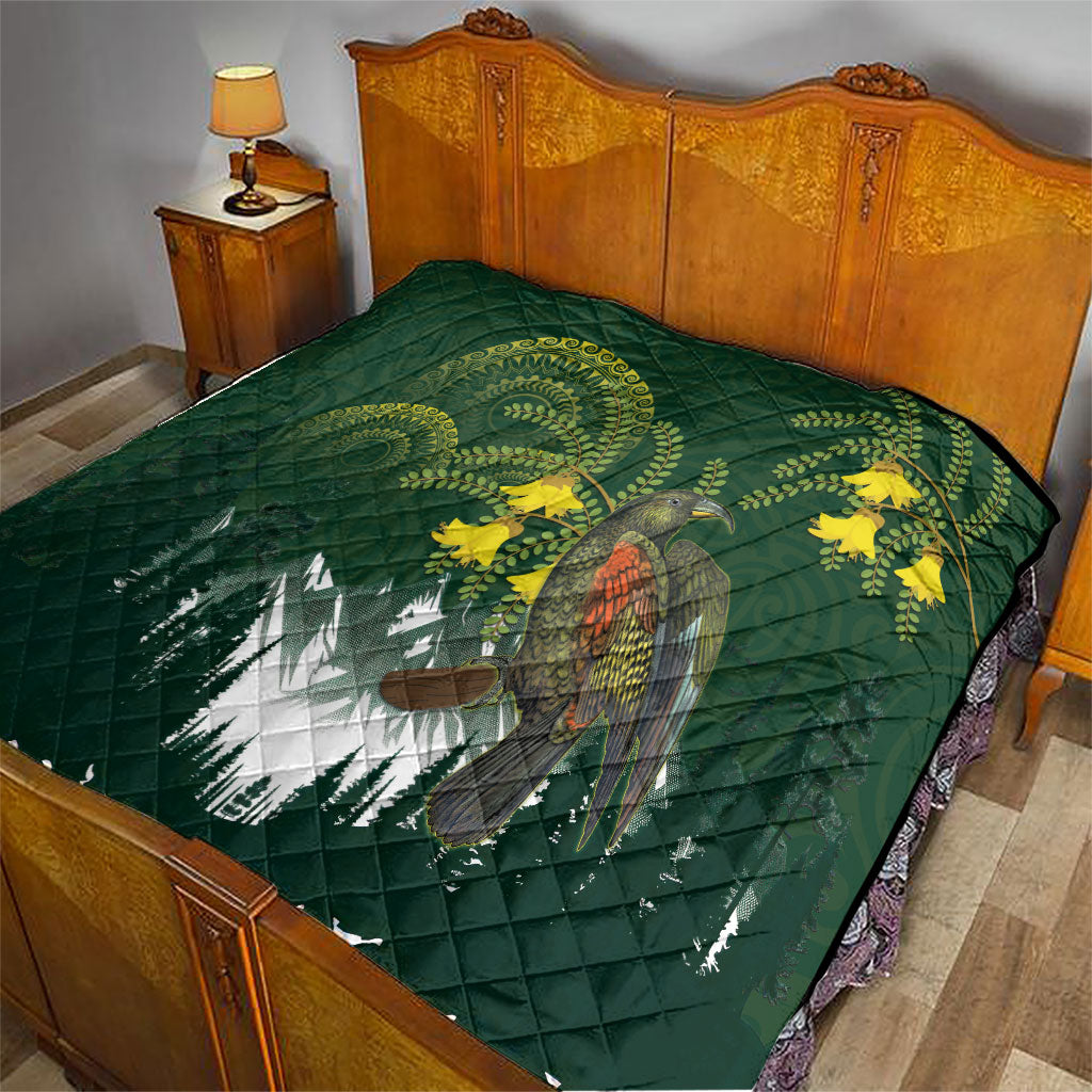 Kea Bird Kowhai New Zealand Quilt Mountain Landscape Maori Art