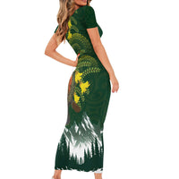Kea Bird Kowhai New Zealand Short Sleeve Bodycon Dress Mountain Landscape Maori Art LT22 - Polynesian Pride