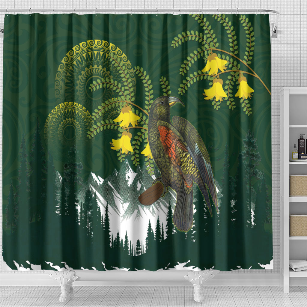 Kea Bird Kowhai New Zealand Shower Curtain Mountain Landscape Maori Art