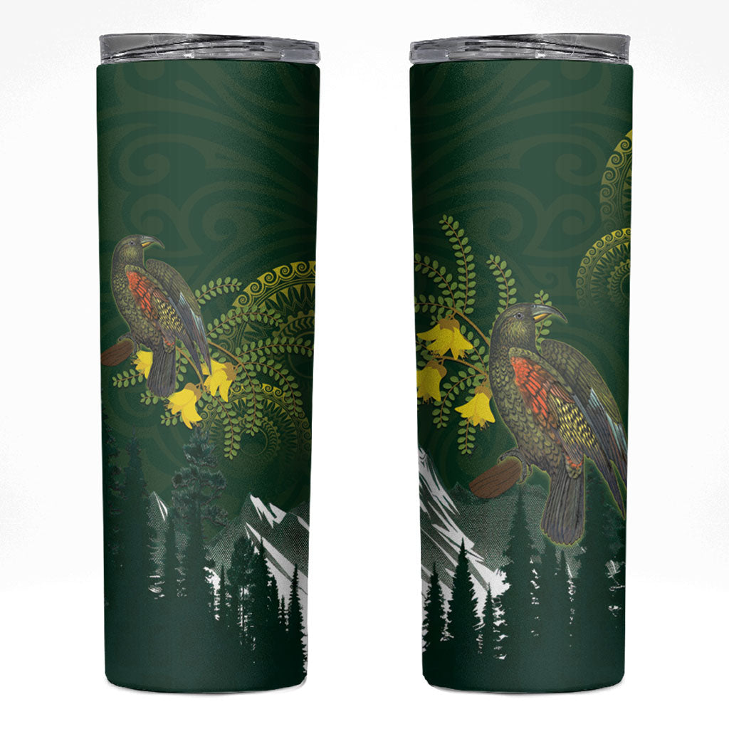 Kea Bird Kowhai New Zealand Skinny Tumbler Mountain Landscape Maori Art
