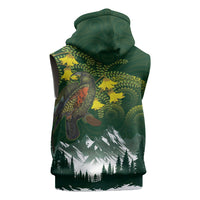 Kea Bird Kowhai New Zealand Sleeveless Hoodie Mountain Landscape Maori Art