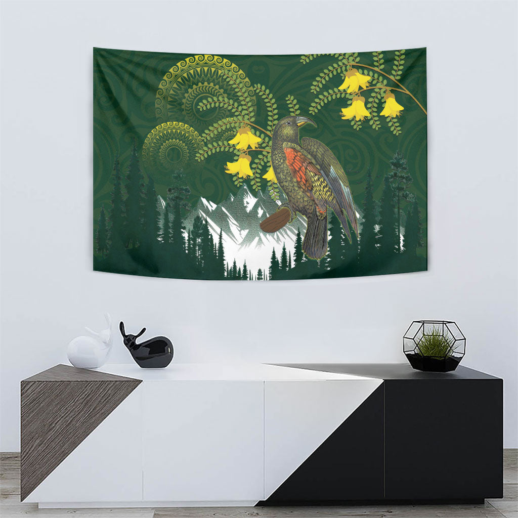 Kea Bird Kowhai New Zealand Tapestry Mountain Landscape Maori Art