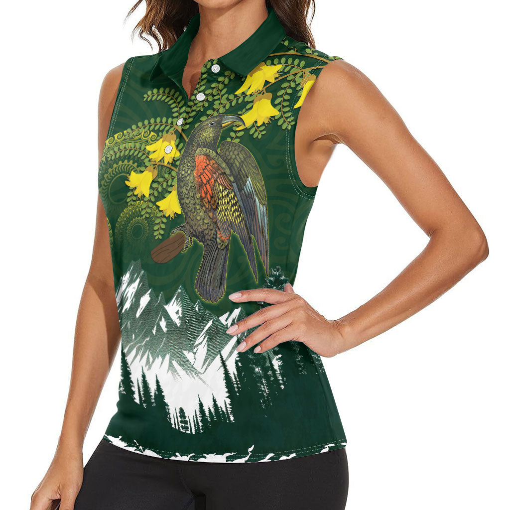 Kea Bird Kowhai New Zealand Women Sleeveless Polo Shirt Mountain Landscape Maori Art LT22 - Polynesian Pride