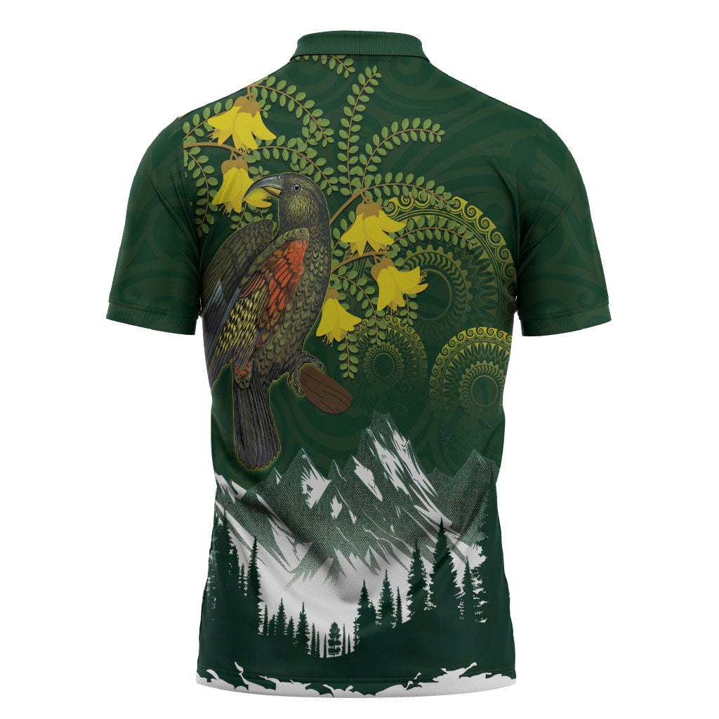 Kea Bird Kowhai New Zealand Zipper Polo Shirt Mountain Landscape Maori Art LT22 - Polynesian Pride