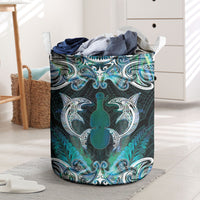 New Zealand Kotiate Weapon Laundry Basket Aotearoa Mango Paua Shell Maori Pattern LT22 Blue - Polynesian Pride