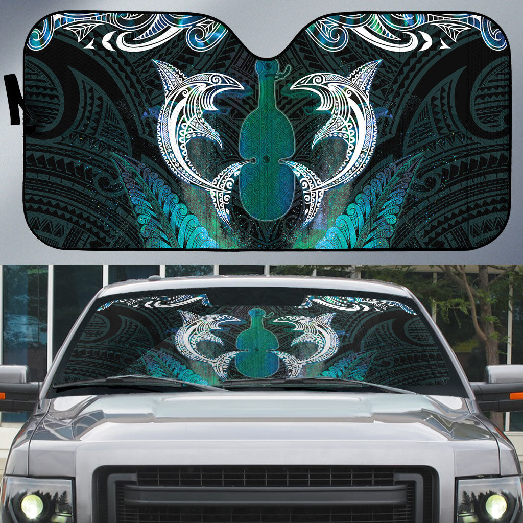 New Zealand Kotiate Weapon Auto Sun Shade Aotearoa Mango Paua Shell Maori Pattern LT22 Blue - Polynesian Pride