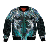 New Zealand Kotiate Weapon Bomber Jacket Aotearoa Mango Paua Shell Maori Pattern LT22 Unisex Blue - Polynesian Pride