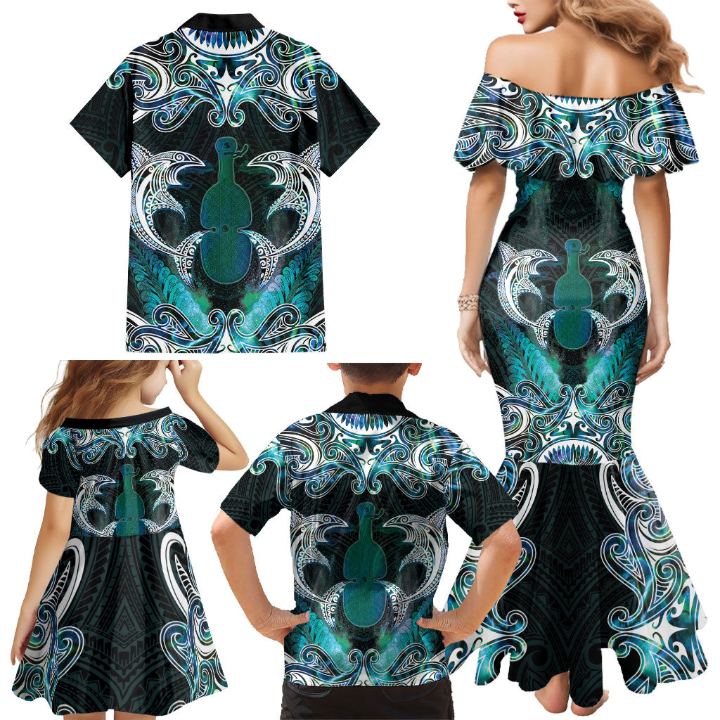 New Zealand Kotiate Weapon Family Matching Mermaid Dress and Hawaiian Shirt Aotearoa Mango Paua Shell Maori Pattern LT22 - Polynesian Pride