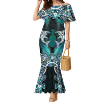 New Zealand Kotiate Weapon Family Matching Mermaid Dress and Hawaiian Shirt Aotearoa Mango Paua Shell Maori Pattern LT22 Mom's Dress Blue - Polynesian Pride
