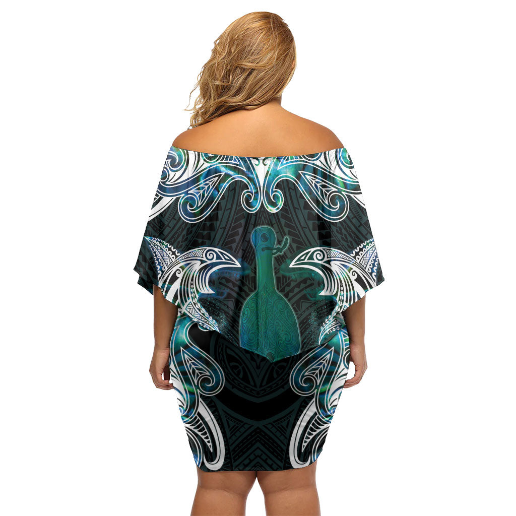 New Zealand Kotiate Weapon Family Matching Off Shoulder Short Dress and Hawaiian Shirt Aotearoa Mango Paua Shell Maori Pattern