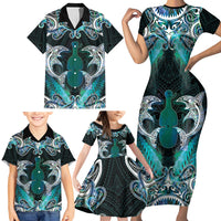 New Zealand Kotiate Weapon Family Matching Short Sleeve Bodycon Dress and Hawaiian Shirt Aotearoa Mango Paua Shell Maori Pattern LT22 - Polynesian Pride