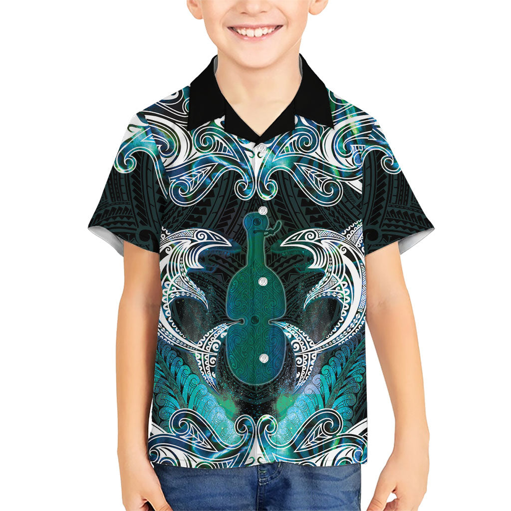 New Zealand Kotiate Weapon Family Matching Short Sleeve Bodycon Dress and Hawaiian Shirt Aotearoa Mango Paua Shell Maori Pattern LT22 Son's Shirt Blue - Polynesian Pride