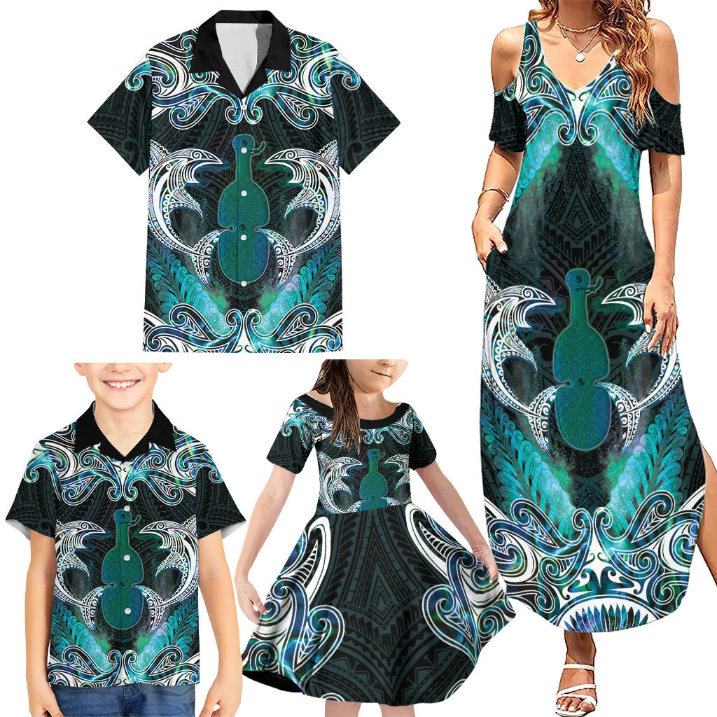 New Zealand Kotiate Weapon Family Matching Summer Maxi Dress and Hawaiian Shirt Aotearoa Mango Paua Shell Maori Pattern LT22 - Polynesian Pride