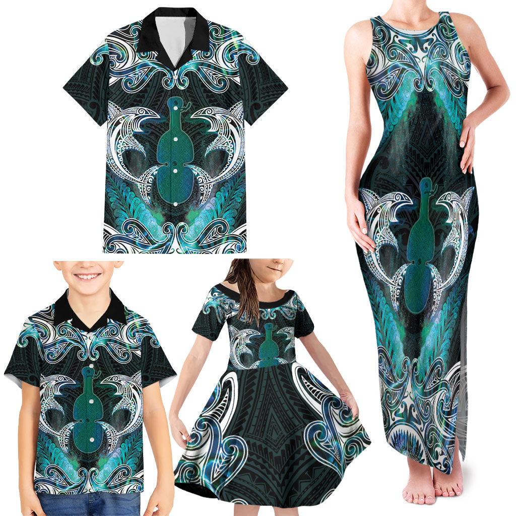 New Zealand Kotiate Weapon Family Matching Tank Maxi Dress and Hawaiian Shirt Aotearoa Mango Paua Shell Maori Pattern LT22 - Polynesian Pride