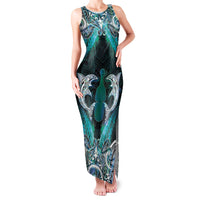 New Zealand Kotiate Weapon Family Matching Tank Maxi Dress and Hawaiian Shirt Aotearoa Mango Paua Shell Maori Pattern LT22 Mom's Dress Blue - Polynesian Pride
