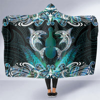 New Zealand Kotiate Weapon Hooded Blanket Aotearoa Mango Paua Shell Maori Pattern LT22 One Size Blue - Polynesian Pride