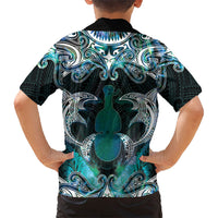 New Zealand Kotiate Weapon Kid Hawaiian Shirt Aotearoa Mango Paua Shell Maori Pattern