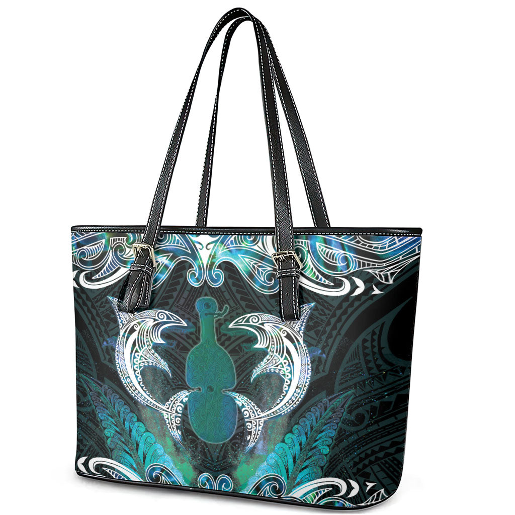 New Zealand Kotiate Weapon Leather Tote Bag Aotearoa Mango Paua Shell Maori Pattern LT22 - Polynesian Pride