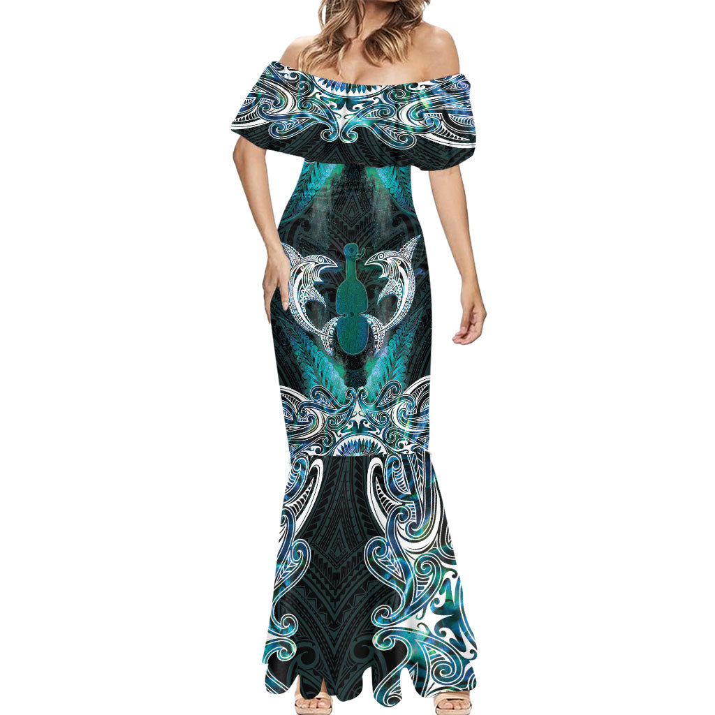 New Zealand Kotiate Weapon Mermaid Dress Aotearoa Mango Paua Shell Maori Pattern
