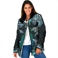New Zealand Kotiate Weapon Padded Jacket Aotearoa Mango Paua Shell Maori Pattern LT22 Women Blue - Polynesian Pride
