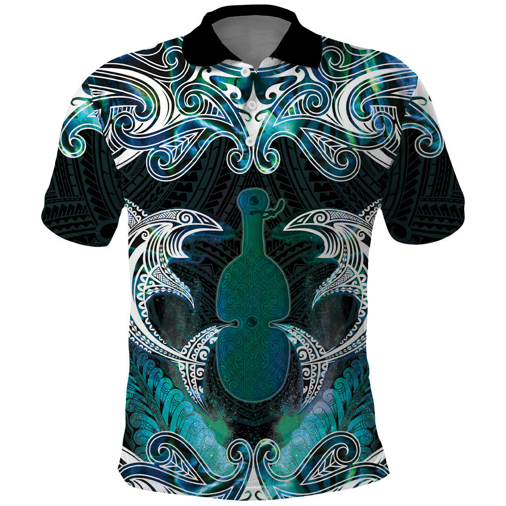 New Zealand Kotiate Weapon Polo Shirt Aotearoa Mango Paua Shell Maori Pattern LT22 Blue - Polynesian Pride