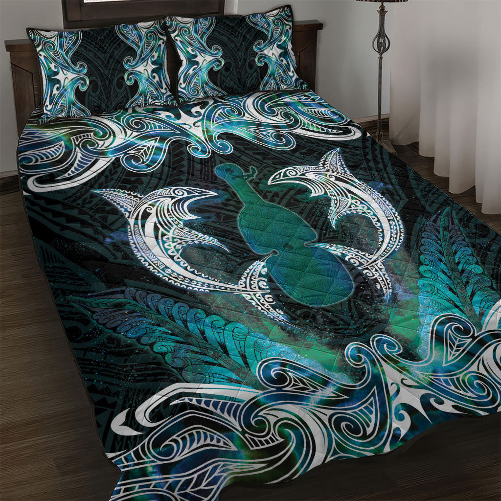 New Zealand Kotiate Weapon Quilt Bed Set Aotearoa Mango Paua Shell Maori Pattern LT22 Blue - Polynesian Pride