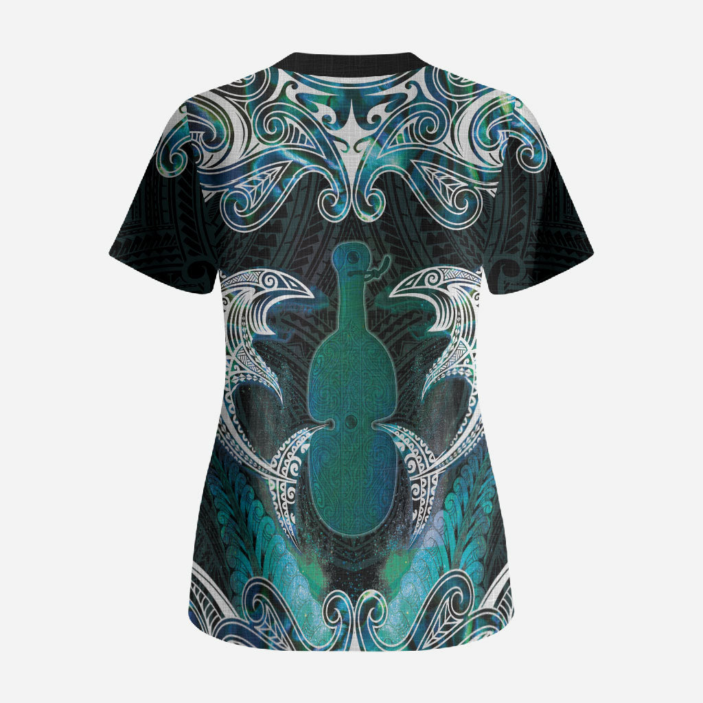 New Zealand Kotiate Weapon Scrub Top Aotearoa Mango Paua Shell Maori Pattern LT22 - Polynesian Pride