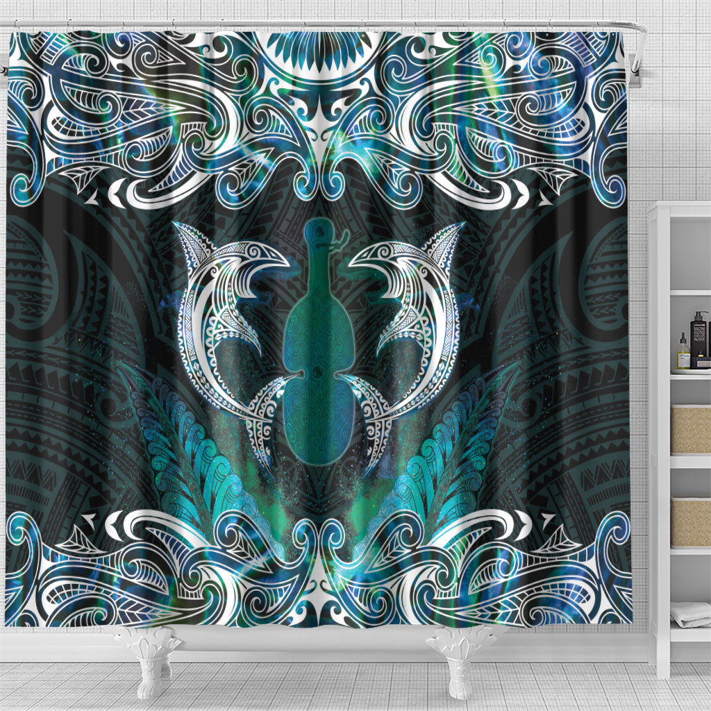 New Zealand Kotiate Weapon Shower Curtain Aotearoa Mango Paua Shell Maori Pattern LT22 - Polynesian Pride