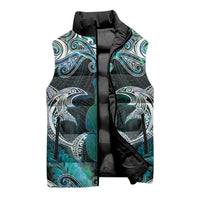 New Zealand Kotiate Weapon Sleeveless Puffer Jacket Aotearoa Mango Paua Shell Maori Pattern LT22 - Polynesian Pride
