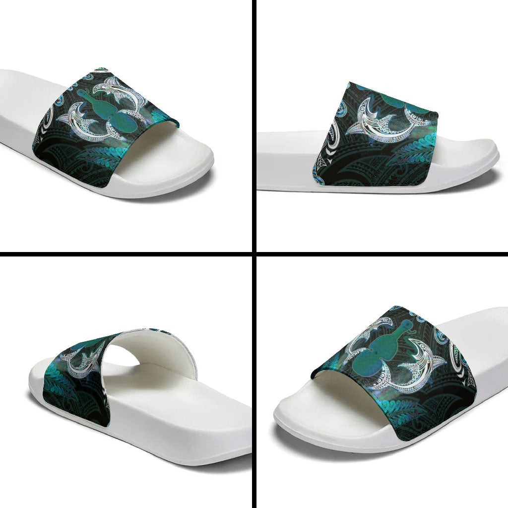 New Zealand Kotiate Weapon Slide Sandals Aotearoa Mango Paua Shell Maori Pattern LT22 - Polynesian Pride