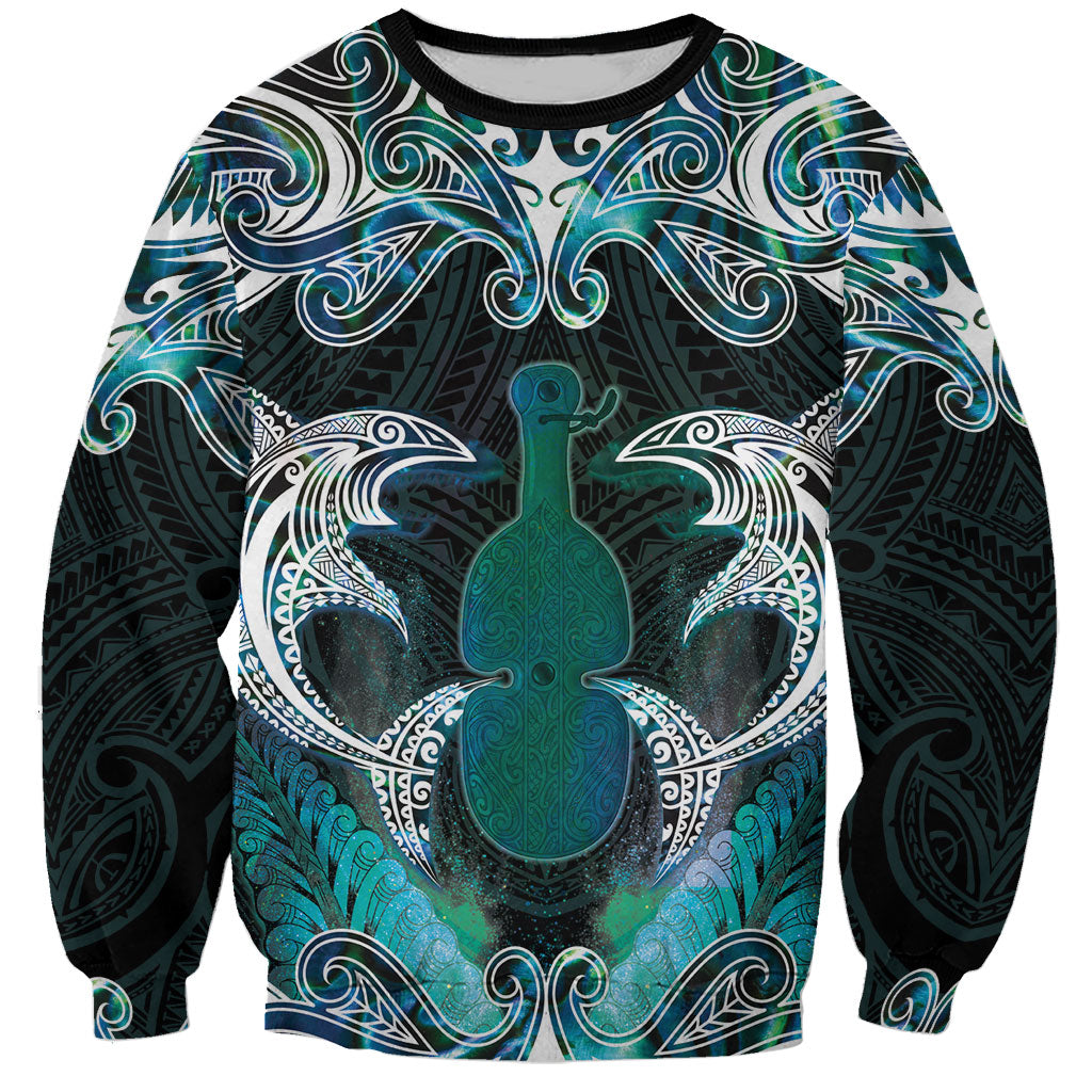 New Zealand Kotiate Weapon Sweatshirt Aotearoa Mango Paua Shell Maori Pattern LT22 Unisex Blue - Polynesian Pride